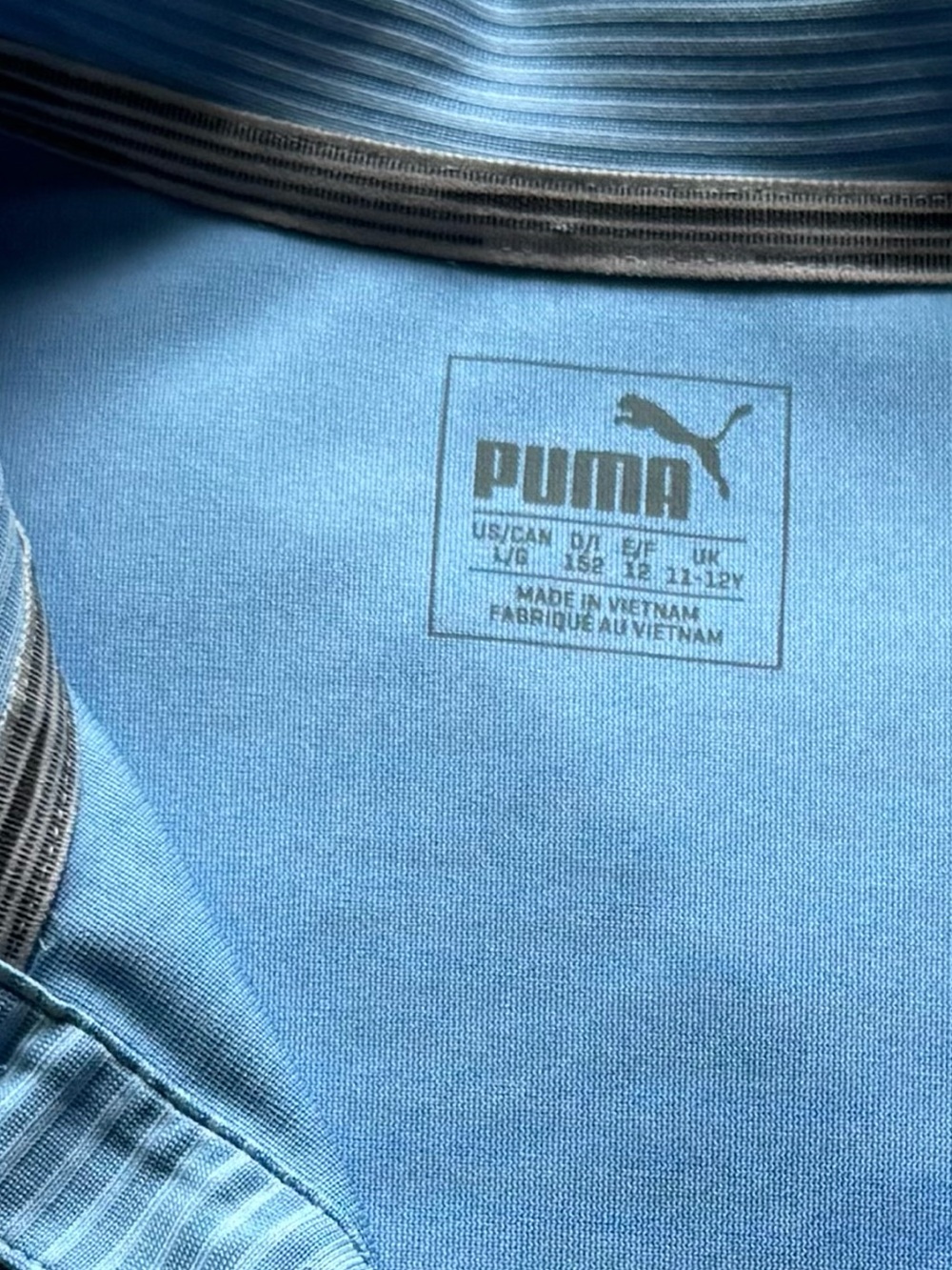 Puma Golf Polo Boys Youth L (10-12) Blue Stripe Performance Short Sleeve